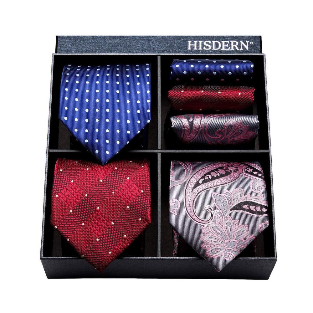 7689 Extra Long Ties Pink Burgundy Blue Silk Tie and Pocket Square Set XL
